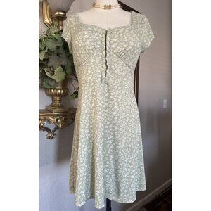 Daisy Floral Babydoll Dress Spring Women’s Size L Green Cottagecore Prariecore